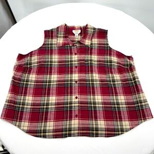 Talbots Plaid Button Down Sleeveless Blouse Plaid Irish Linen Blend‎ Size 3X